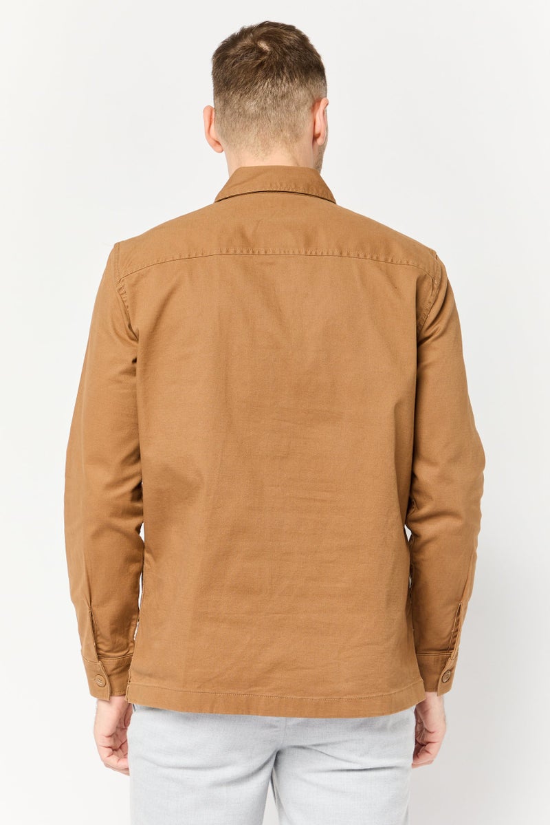 Celio Men Regular Fit Solid Long Sleeves Casual Shirt, Tan - Image 4