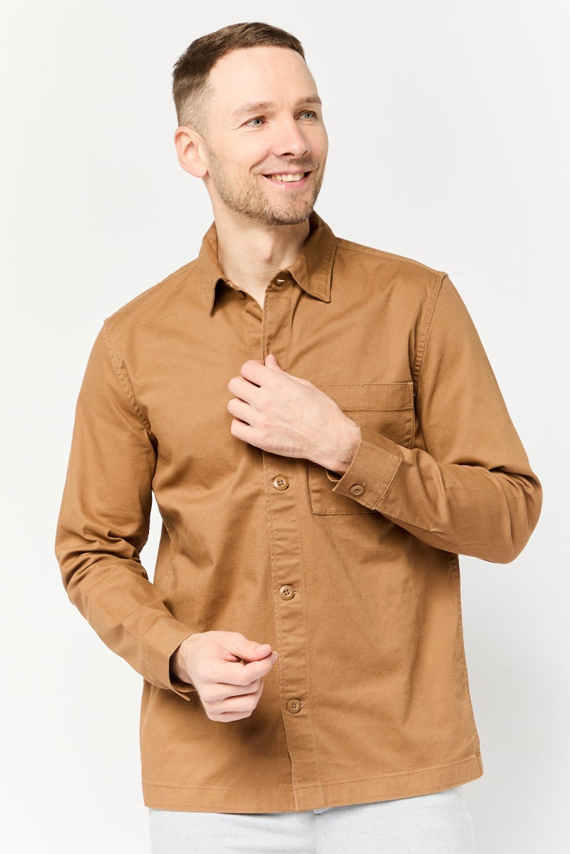 Celio Men Regular Fit Solid Long Sleeves Casual Shirt, Tan - Image 1