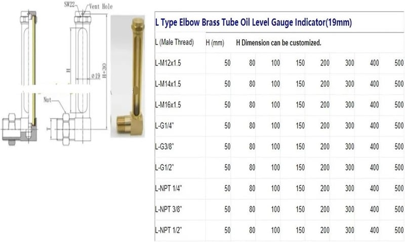 Oil Liquid Level Gauge Sight Glass G1/2" BSP Male Thread L-Shape Brass Oil Liquid Level Indicator Sight Glass Gauge Indicators(200MM) - Image 2
