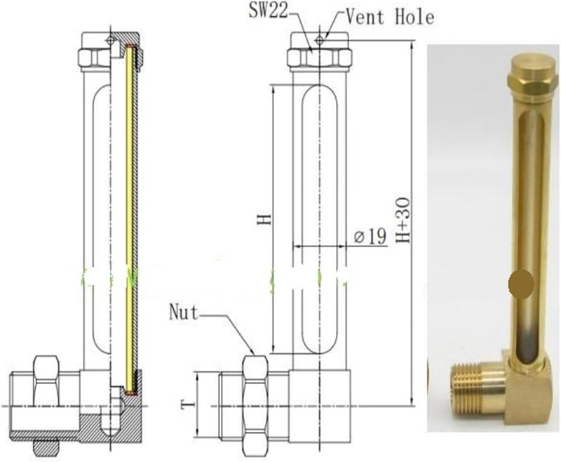 Oil Liquid Level Gauge Sight Glass G1/2" BSP Male Thread L-Shape Brass Oil Liquid Level Indicator Sight Glass Gauge Indicators(200MM) - Image 1