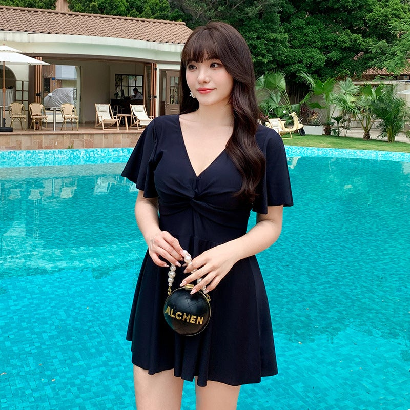 South Korea conservative swimsuit women's split skirt 200kg chubby girl belly-covering slim boxer pants hot spring swimsuit - Image 3