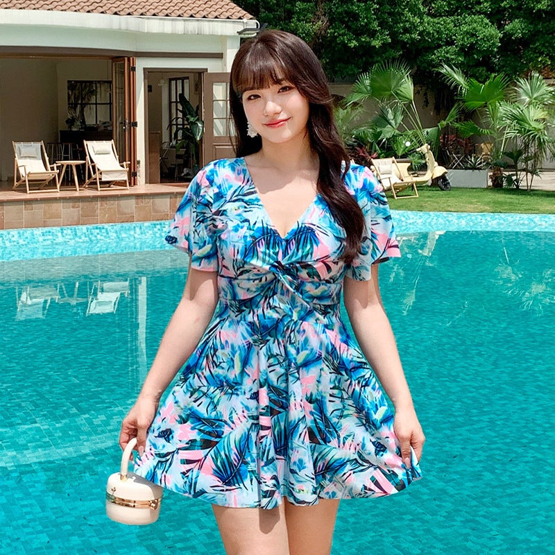 South Korea conservative swimsuit women's split skirt 200kg chubby girl belly-covering slim boxer pants hot spring swimsuit - Image 5