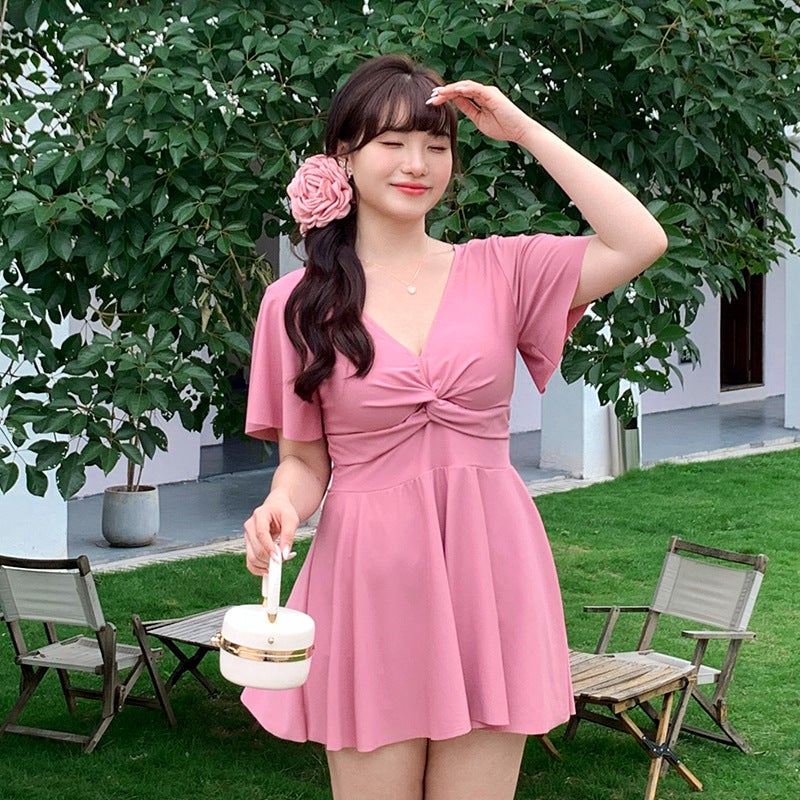 South Korea conservative swimsuit women's split skirt 200kg chubby girl belly-covering slim boxer pants hot spring swimsuit - Image 4