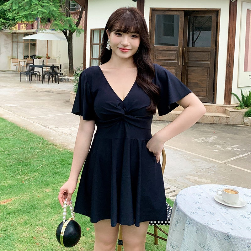 South Korea conservative swimsuit women's split skirt 200kg chubby girl belly-covering slim boxer pants hot spring swimsuit - Image 2