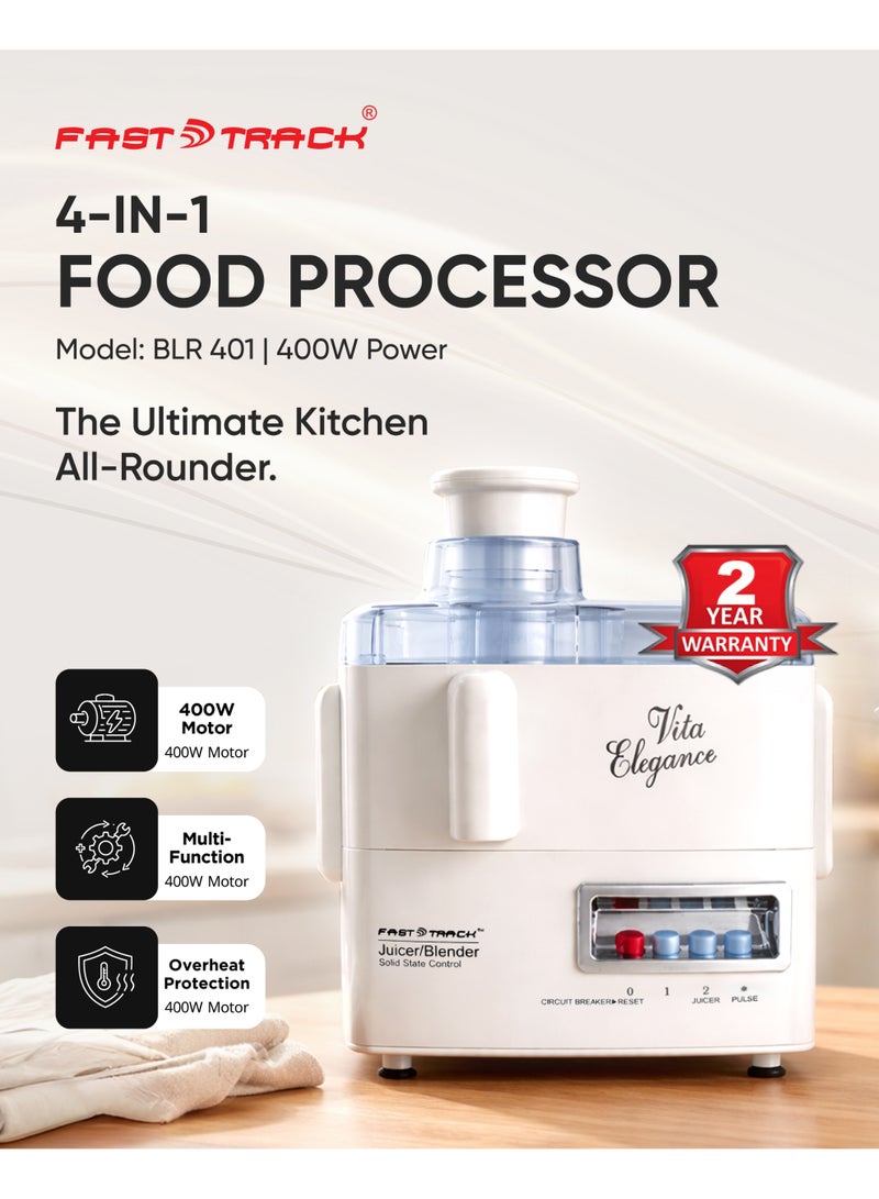 Fast Track 4-in-1 Food Processor 400W | Juicer, Blender, Meat Mincer & Dry Grinder | 2 Speed + Pulse | 1.5L Jar | 2 Years Warranty - Image 1