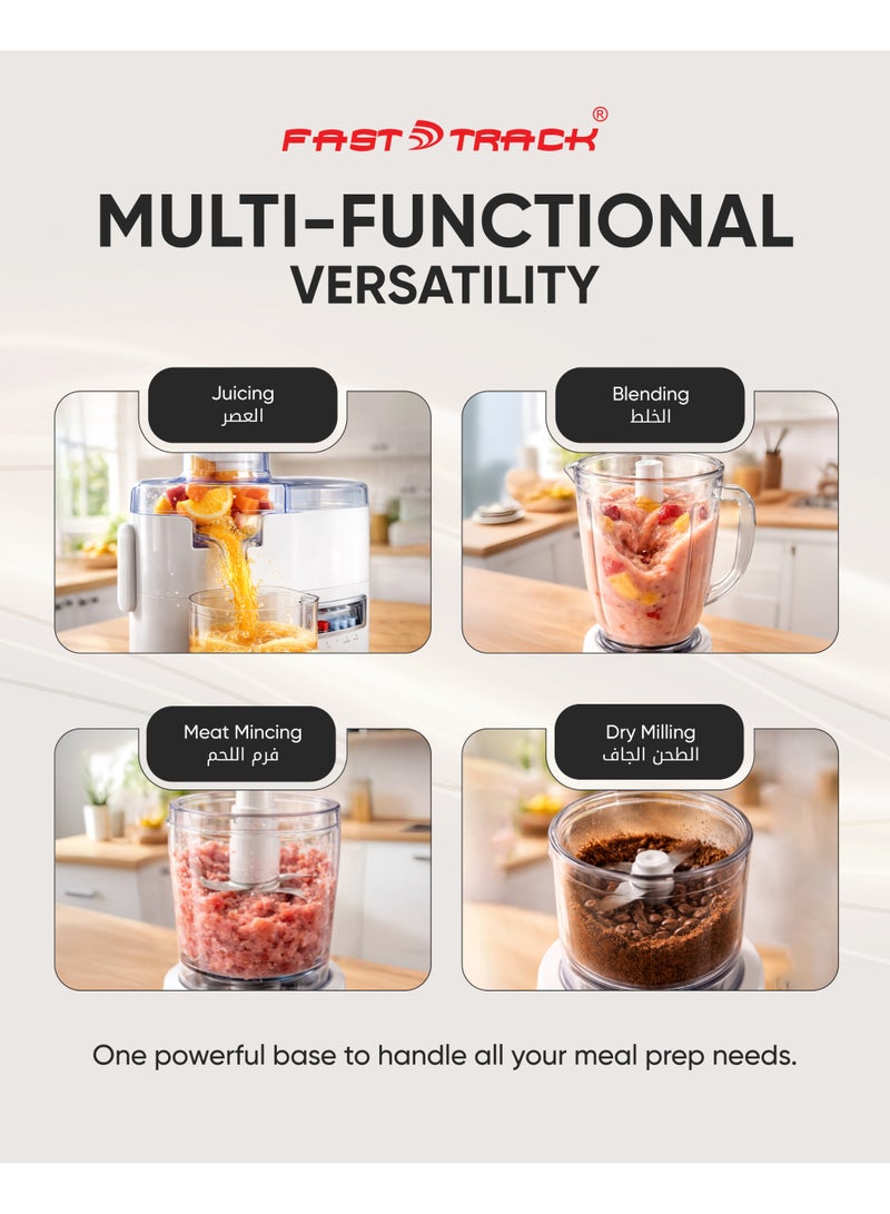 Fast Track 4-in-1 Food Processor 400W | Juicer, Blender, Meat Mincer & Dry Grinder | 2 Speed + Pulse | 1.5L Jar | 2 Years Warranty - Image 2