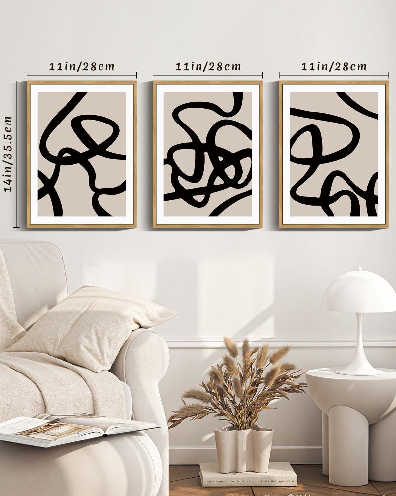 Phopago Black Lines Abstract Wall Art Ink Wash Minimalist Framed Canvas Paint - Image 2
