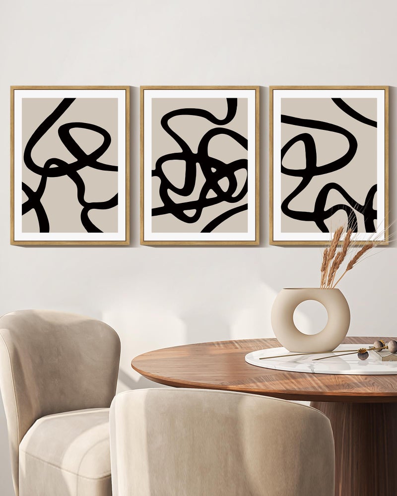 Phopago Black Lines Abstract Wall Art Ink Wash Minimalist Framed Canvas Paint - Image 4