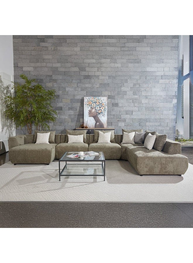 DANUBE HOME Jiro Sectional Corner Fabric Sofa  | Modern Design U Shape Corner Sofas | Comfortable Living Room Furniture  - Olive - Image 1