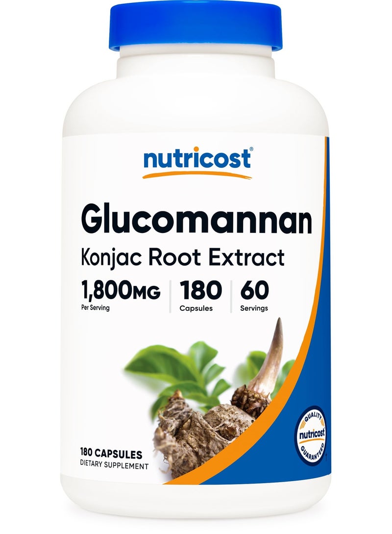 Nutricost Glucomannan Konjac Root Extract 1,800 mg – Natural Fiber Supplement – Non-GMO, Gluten-Free – 180 Capsules - Image 1