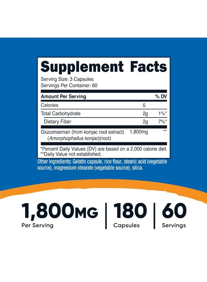 Nutricost Glucomannan Konjac Root Extract 1,800 mg – Natural Fiber Supplement – Non-GMO, Gluten-Free – 180 Capsules - Image 4