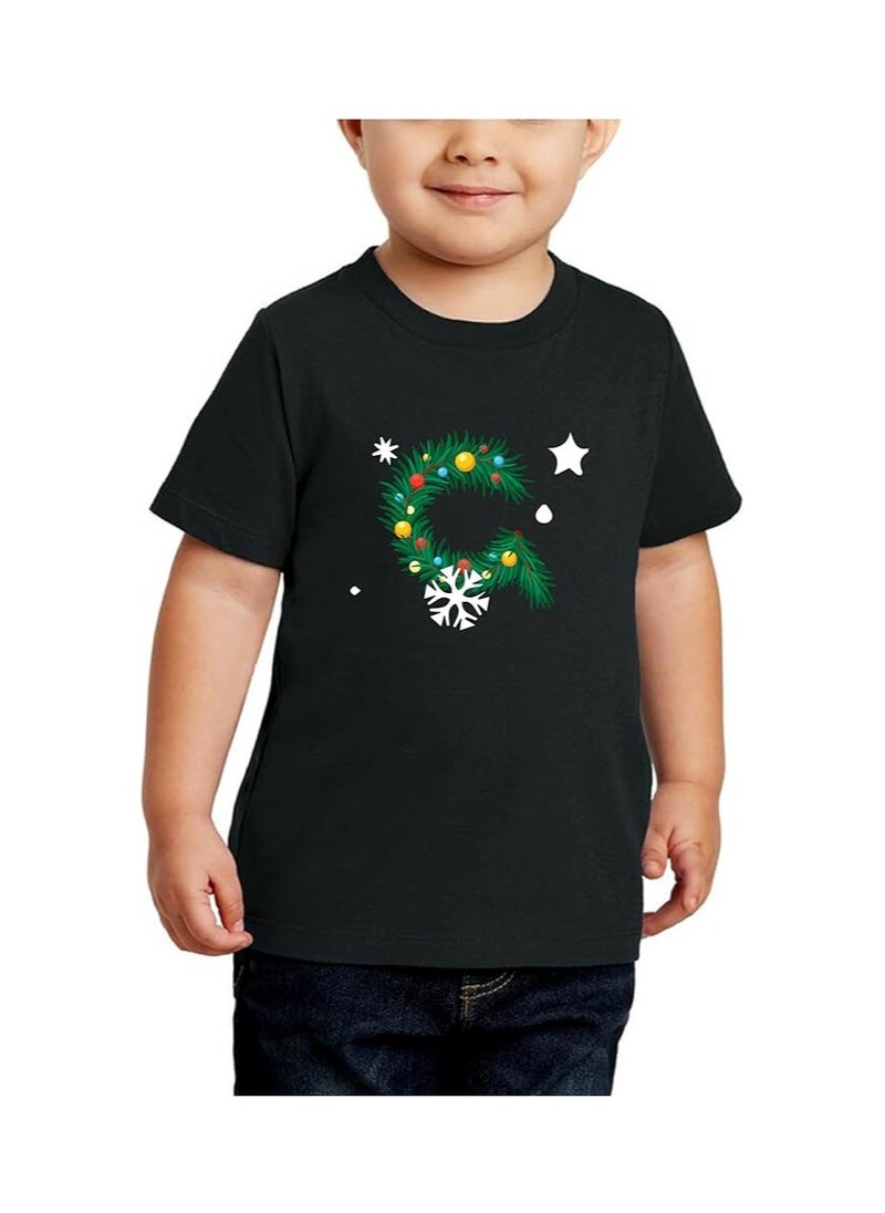 PRINTSHOP4ME - Christmas Initial Letter Printed Kids T-Shirts For Boys-Fun And Festive Holiday Gift For Your Little Guy-Gifts For Friends And Family Printed Round Neck T-Shirts For Kids - Image 1