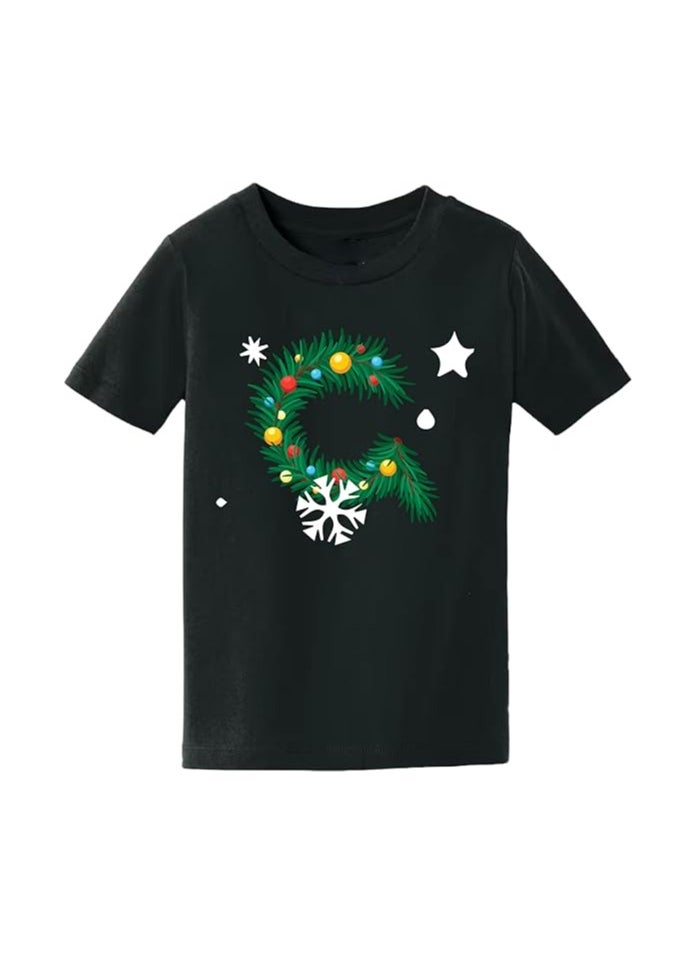 PRINTSHOP4ME - Christmas Initial Letter Printed Kids T-Shirts For Boys-Fun And Festive Holiday Gift For Your Little Guy-Gifts For Friends And Family Printed Round Neck T-Shirts For Kids - Image 1