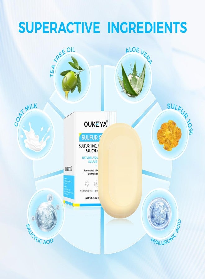 OUKEYA Sulfur Soap for Face with 10% Sulfur, 2% Salicylic Acid, Sulphur Soap Bars with Goat Milk & Tea Tree Oil, Gentle Cleanser Hydrating Aloe & Hyaluronic Acid (2Packs) - Image 2