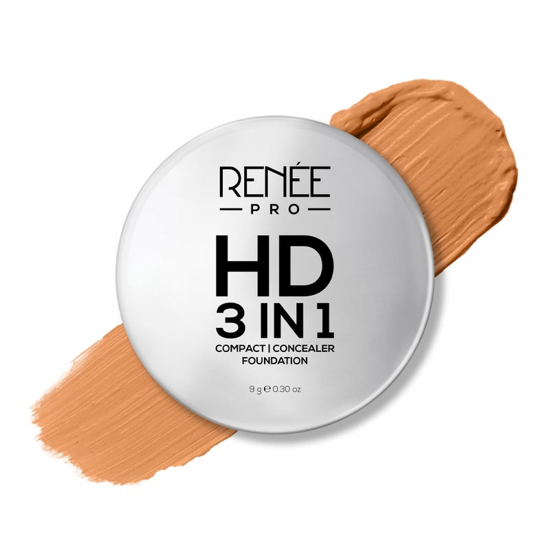 RENEE Pro Hd 3In1 Compact Amande Works As Compact Powder Concealer Foundation Spf 20 Matte Finish High Coverage Enriched With Vitamin E C Aloe Vera All Beige - Image 2