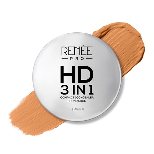 RENEE Pro Hd 3In1 Compact Amande Works As Compact Powder Concealer Foundation Spf 20 Matte Finish High Coverage Enriched With Vitamin E C Aloe Vera All Beige - Image 1