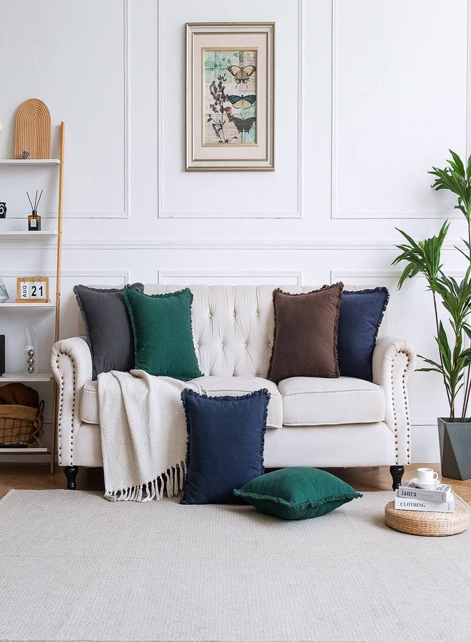 AmHoo Pack of 2 Linen Pillow Covers with Tassels Fringed Decorative Rustic Natural Throw Pillowcase Cushion for Couch Sofa Bedroom 18 x 18-Inch Navy Blue - Image 4
