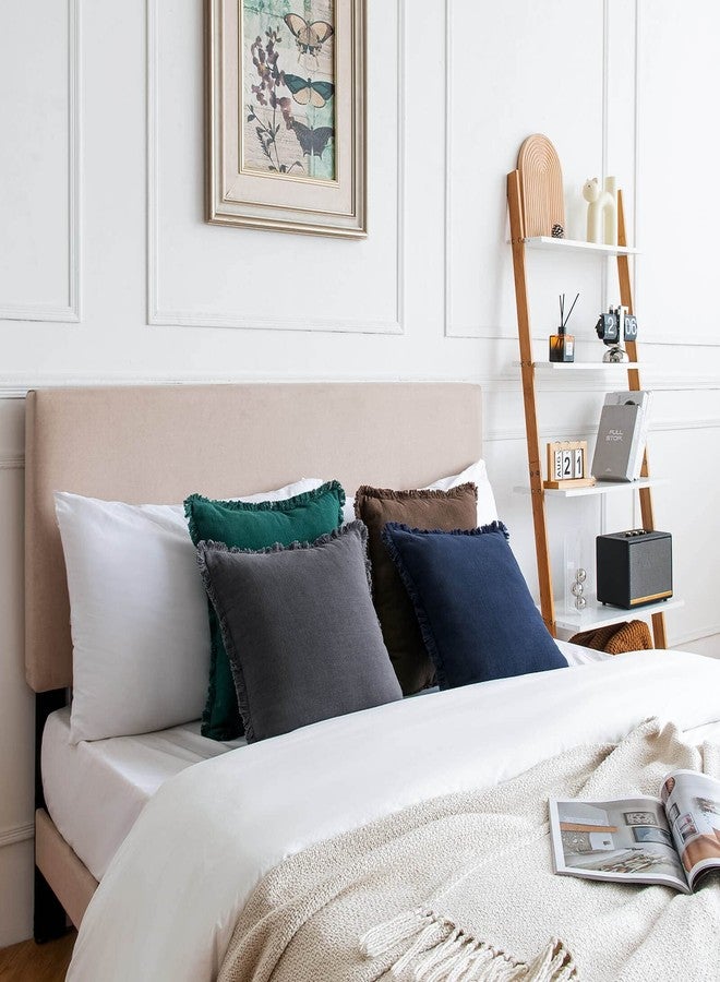 AmHoo Pack of 2 Linen Pillow Covers with Tassels Fringed Decorative Rustic Natural Throw Pillowcase Cushion for Couch Sofa Bedroom 18 x 18-Inch Navy Blue - Image 5