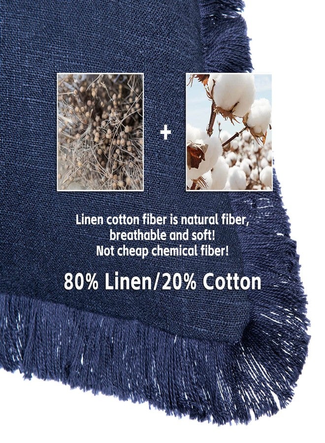 AmHoo Pack of 2 Linen Pillow Covers with Tassels Fringed Decorative Rustic Natural Throw Pillowcase Cushion for Couch Sofa Bedroom 18 x 18-Inch Navy Blue - Image 3