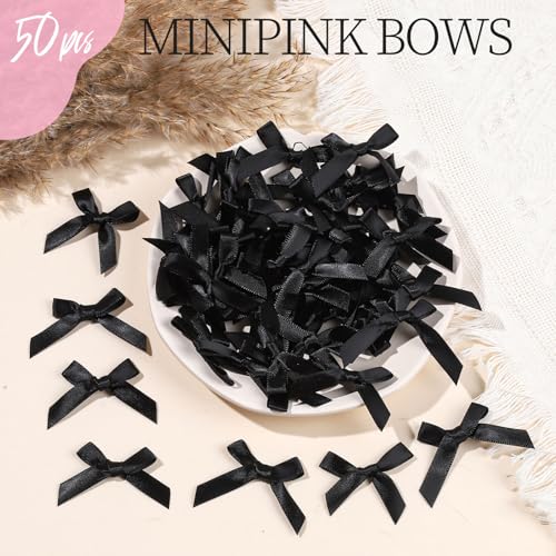 YGDZ 50 PCS Mini Black Bows, Small Stain Ribbon Black Bow for Cake, Tiny Bows for Crafts, Bow Decorations for Party Favors, Balloons - Image 5