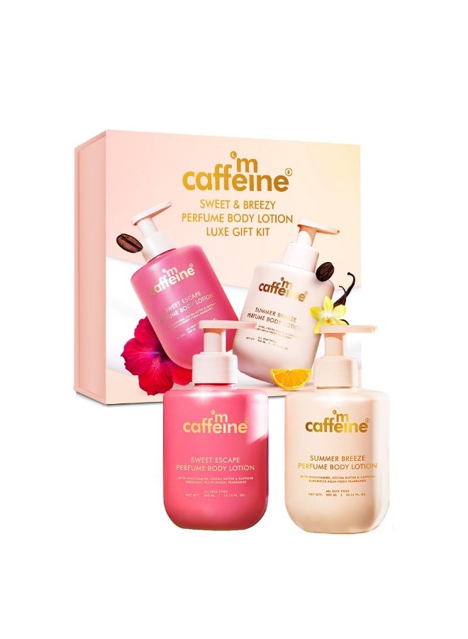 mCaffeine Perfume Body Lotion Gift Kit - Sweet & Breezy Luxe Body Care | Gift set For Women & Men | Deeply Moisturizes with Niacinamide & Cocoa Butter | Present For Birthday, Valentine's, Anniversary 