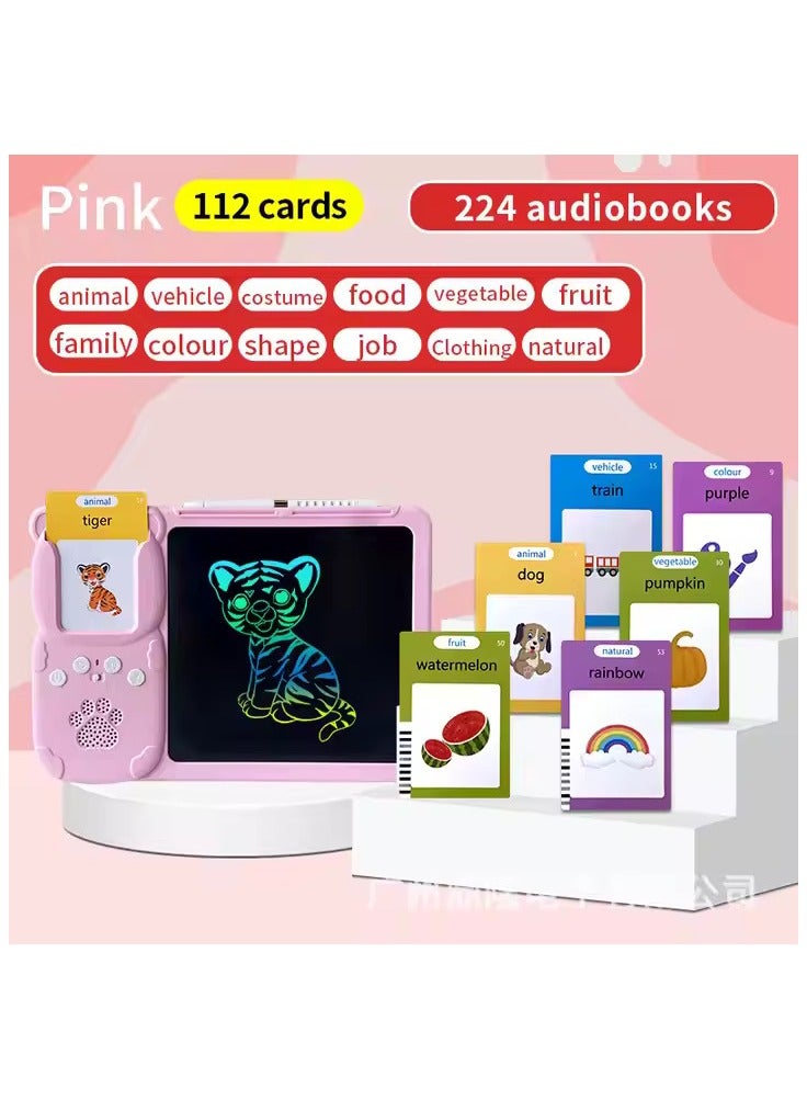 Talking Flash Cards LCD Writing Board, Smart Card Writing Board for kids,Educational Learning Tools with 112 cards with 224 words. Pink - Image 3