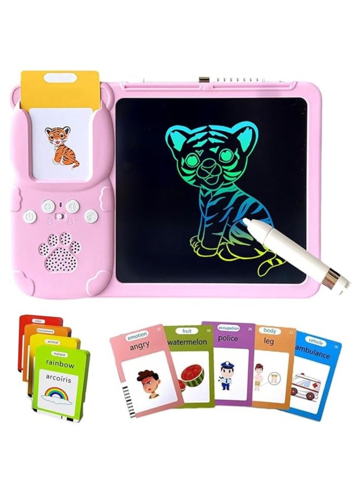 Talking Flash Cards LCD Writing Board, Smart Card Writing Board for kids,Educational Learning Tools with 112 cards with 224 words. Pink - Image 1