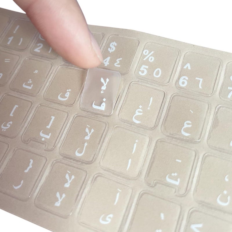 Transparent Arabic Keyboard Stickers White Letters Universal for Laptop and Desktop Waterproof Wear Resistant Clear Background Decals 11mm x 13mm Size for All Computer Keyboards - Image 1