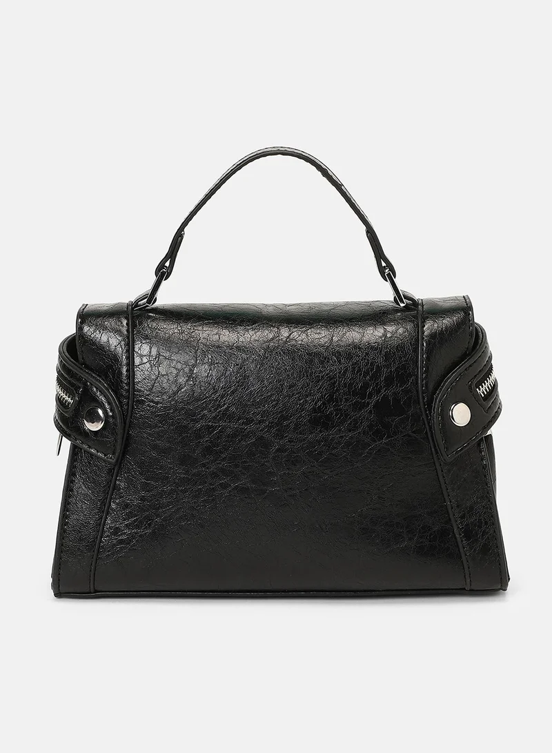 Haute Sauce Solid Zip Lock Regular Vegan Leather Sling Bag with Detachable Strap For Women