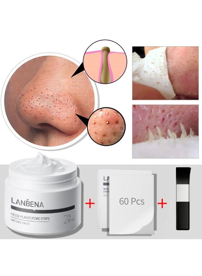 LANBENA 2.0 Blackhead Remover Nose Pore Strips 60Pcs Deep Cleansing Peel-Off Mask with 2% Salicylic Acid and Amazonian White Clay - Image 4