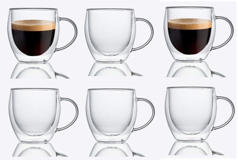 ZROY ENTERPRISE ZROY ENTERPRISE Coffee Mugs Set of 6 250 ml Double Walled Coffee Mug Tea Mug Light Weight Coffee Cups Insulated Coffee Mug with Handle Ideal Glass Set for Daily use 6 250  - Image 1