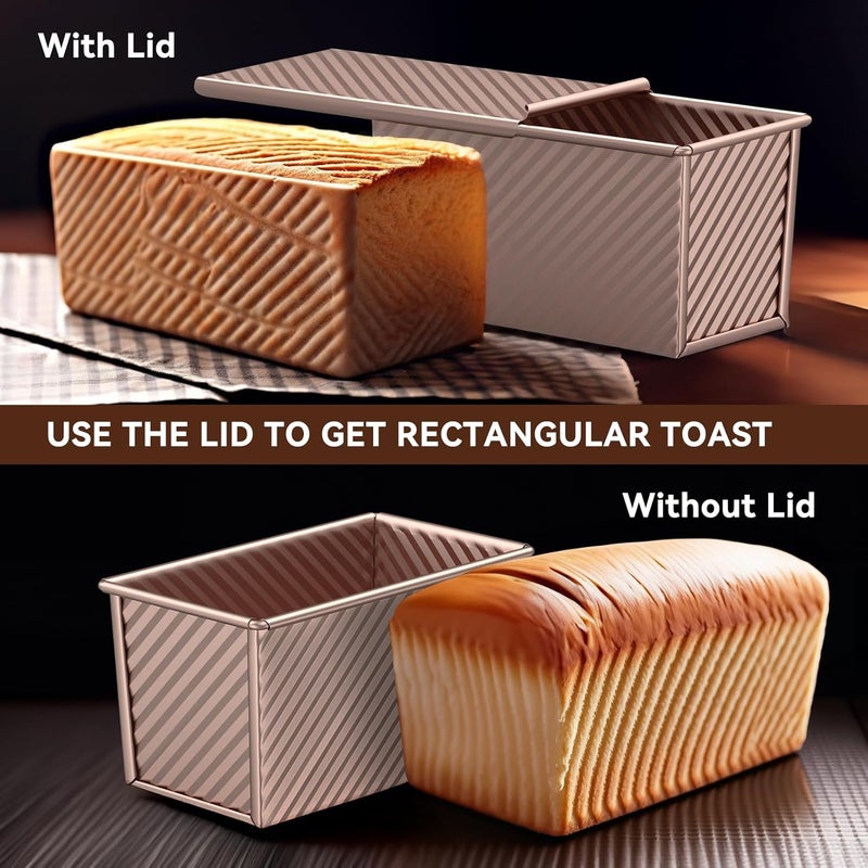 Winproper 8*4 Inch Pullman Loaf Pan with Lid, 1Lb Dough Capacity Bread Loaf Pans, Non-stick Coating, Carbon Steel Bread Mold, Bread Container, Toast Mold for Home Bakeware, Sandwich & Toast Oven Baking, Gold - Image 4