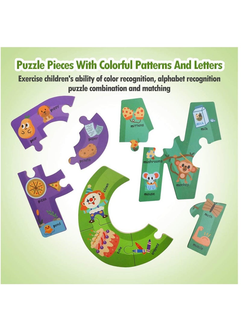 Excefore Wooden Jumbo Alphabet, ABC Letter Toddler Puzzles Color Shape Animals Recognition Montessori STEM Jigsaw Preschool Learning Educational Toy for Kids 3 4 5 Years Old Boys Girls Gift  - Image 3