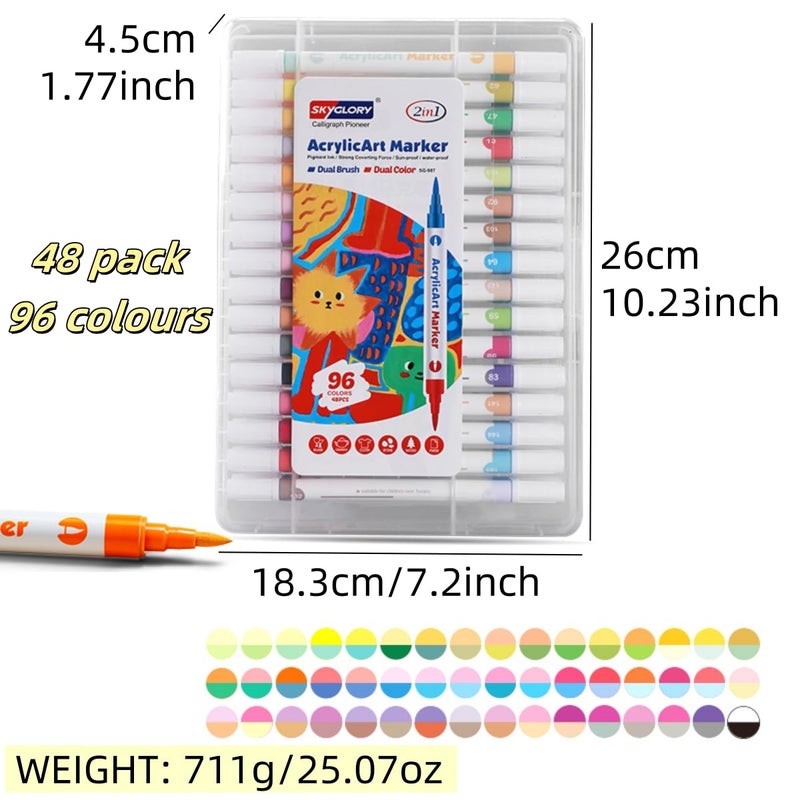 SKYGLORY Acrylic Paint Markers, 96 Colors Acrylic Paint Pens, Dual Brush Tip Acrylic Markers Set, Dual Colors Acrylic Paint Pens for Stone, Wood, Painting, Drawing, DIY Crafts (48 Packs) - Image 3