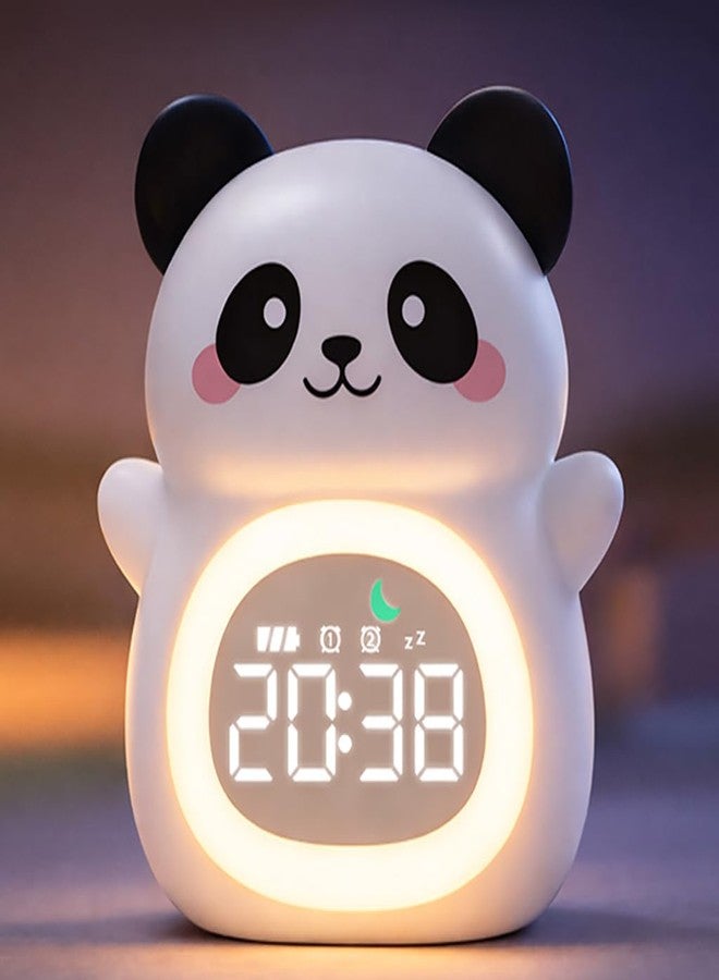 MASHI Panda Kids Alarm Clock, Sun & Moon Sleep Trainer for Toddlers, Cute Animal OK to Wake Clock with 9 Color Night Light, 6 Soothing Sounds, Dual Alarm, for Boys & Girls - Image 1