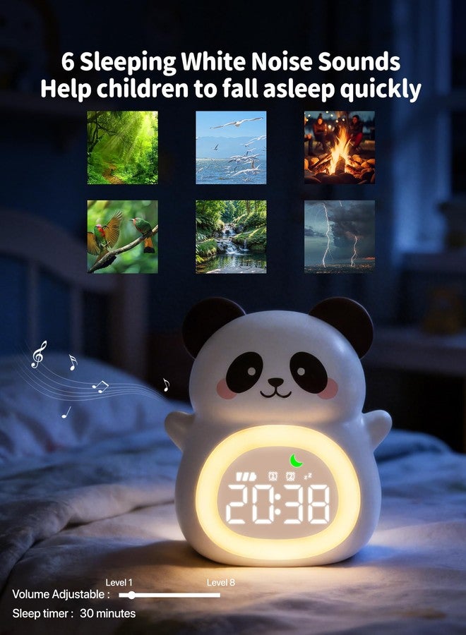 MASHI Panda Kids Alarm Clock, Sun & Moon Sleep Trainer for Toddlers, Cute Animal OK to Wake Clock with 9 Color Night Light, 6 Soothing Sounds, Dual Alarm, for Boys & Girls - Image 4