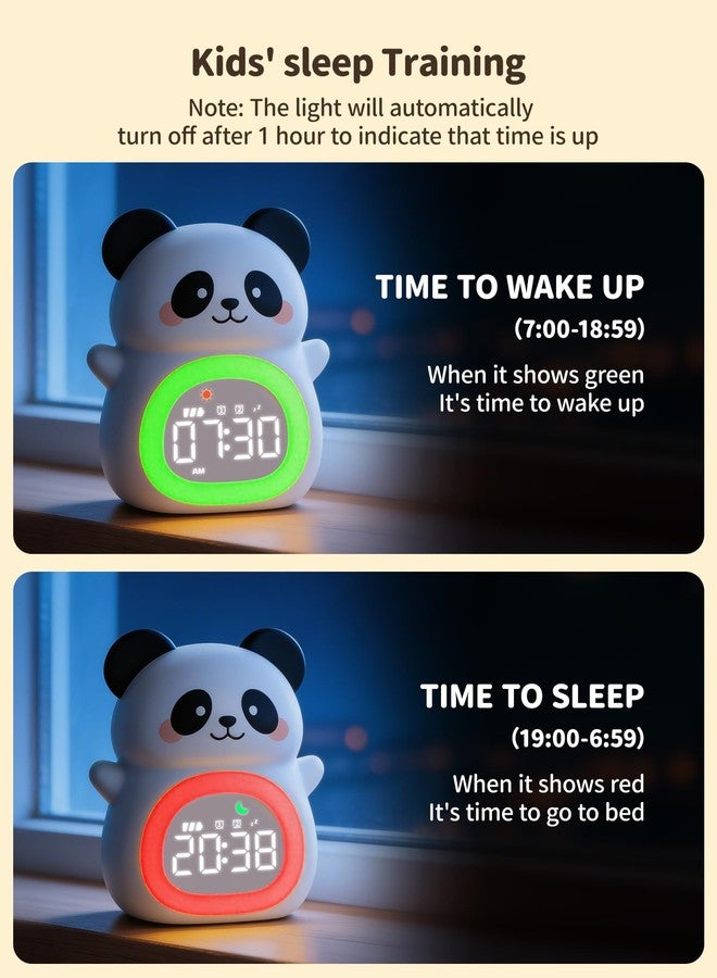MASHI Panda Kids Alarm Clock, Sun & Moon Sleep Trainer for Toddlers, Cute Animal OK to Wake Clock with 9 Color Night Light, 6 Soothing Sounds, Dual Alarm, for Boys & Girls - Image 2