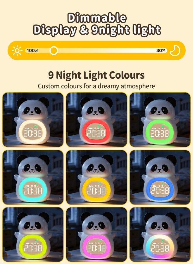 MASHI Panda Kids Alarm Clock, Sun & Moon Sleep Trainer for Toddlers, Cute Animal OK to Wake Clock with 9 Color Night Light, 6 Soothing Sounds, Dual Alarm, for Boys & Girls - Image 3