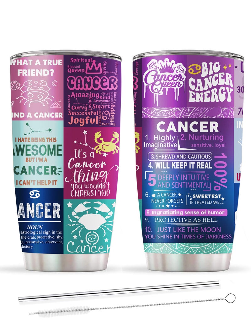 Gothic Witchy Cancer Zodiac Tumbler Astrology Birthdays Cup 20oz Insulated Constellation Mug with Lid
