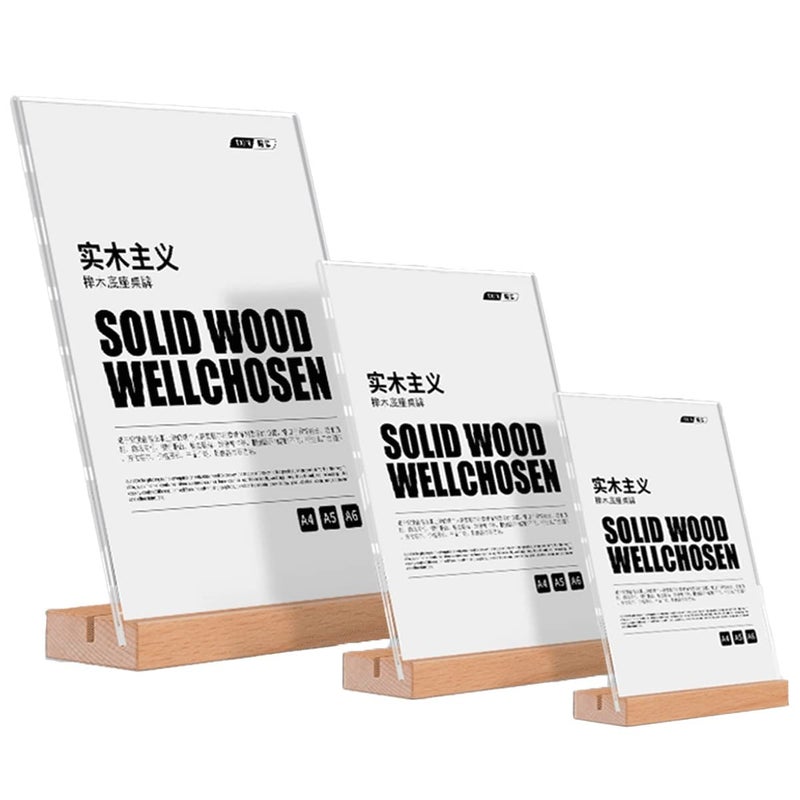 Clear Acrylic Sign Holder With Wooden Base A4 Size Black For Tabletop Display - Image 2