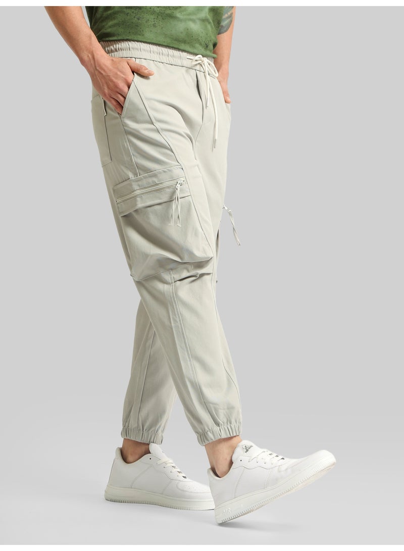 Maniac Mens Solid Grey Cotton Blend Cargo Pant - Image 4