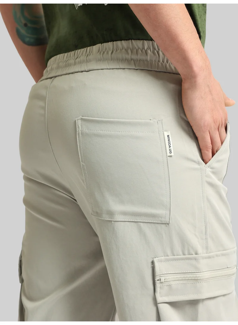 Maniac  Maniac Mens Solid Grey Cotton Blend Cargo Pant for Men | Best Price UAE