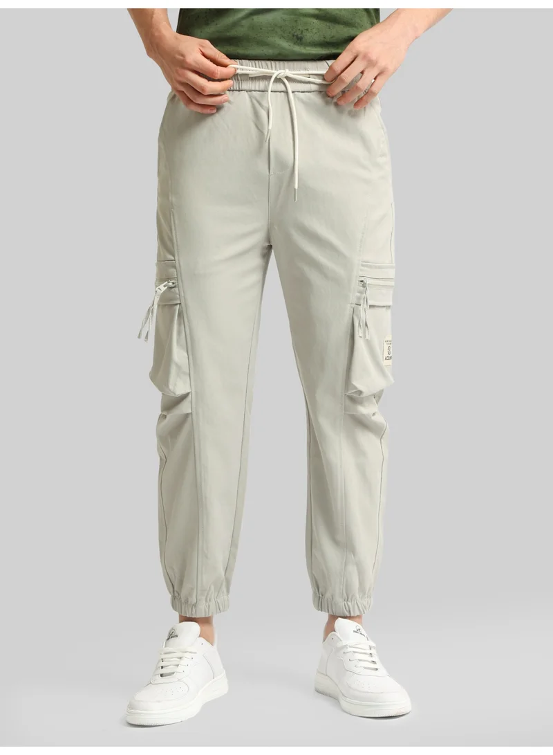 Maniac  Maniac Mens Solid Grey Cotton Blend Cargo Pant for Men | Best Price UAE