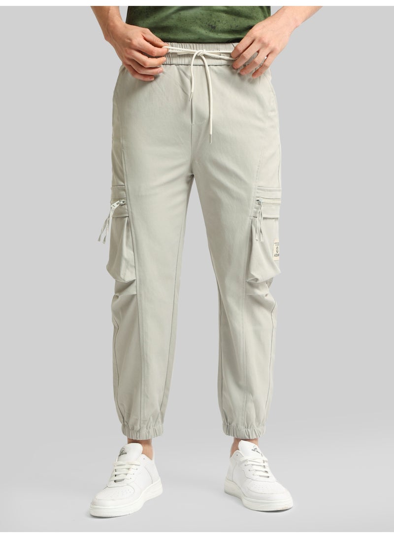 Maniac Mens Solid Grey Cotton Blend Cargo Pant - Image 3