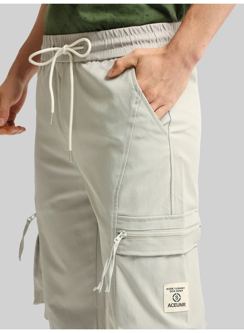 مانياك Maniac Mens Solid Grey Cotton Blend Cargo Pant