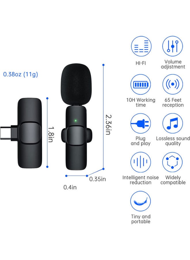 SHOPI - Wireless Lavalier Microphone for Type-C, Plug & Play Lapel Clip-on Mini Mic for gaming Video Recording - Noise Reduction Bluetooth - Image 1