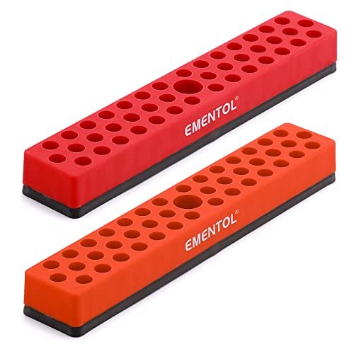 EMENTOL 2PCS 1/4" Magnetic Bits Holder Set - Red and Orange, 86PCS Hole, Bit Organizer with Strong Magnetic, Magnetic Bits Organizer, 2 Pieces - Image 1