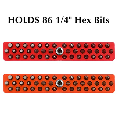 EMENTOL 2PCS 1/4" Magnetic Bits Holder Set - Red and Orange, 86PCS Hole, Bit Organizer with Strong Magnetic, Magnetic Bits Organizer, 2 Pieces - Image 2