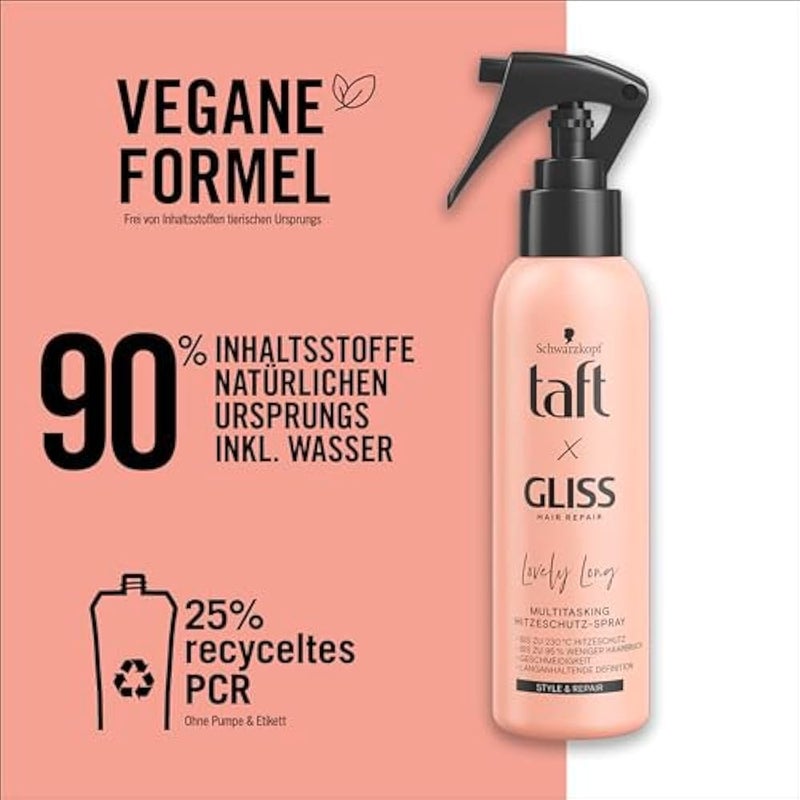 Taft x Gliss Lovely Long Heat Protection Spray (150 ml), Multitasking Spray Provides Heat Protection up to 230°, Protection Against Split Ends and Long Lasting Defined Styles - Image 3
