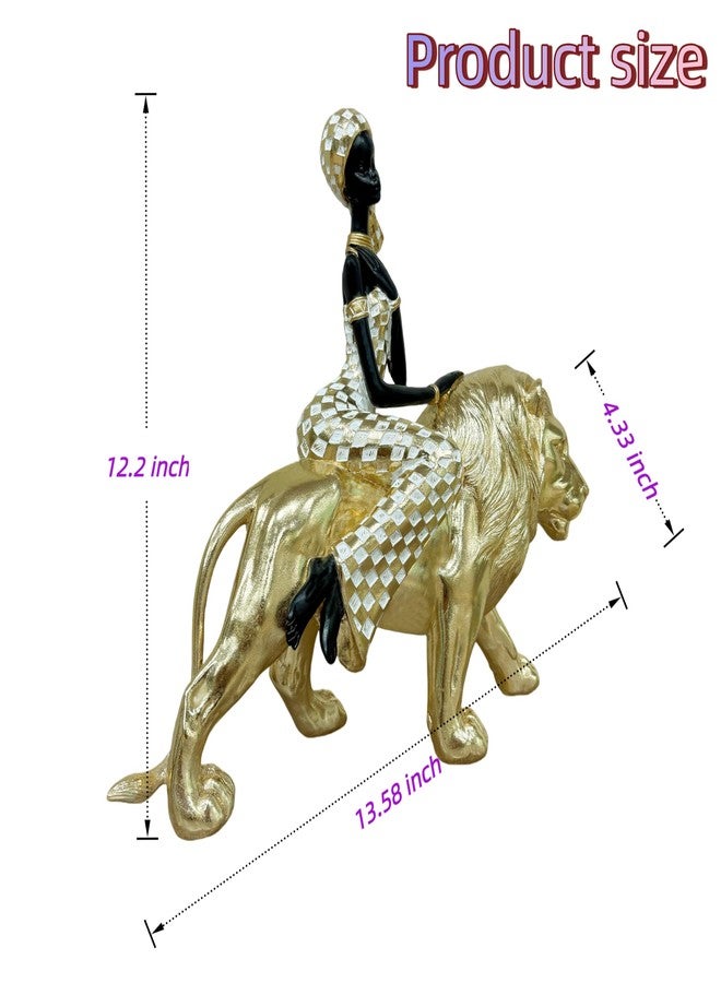 Dwelloria African Woman Riding Golden Lion Statue – Resin Figurine, Tribal Cultural Sculpture, African Decor Centerpiece for Home or Office - Image 4